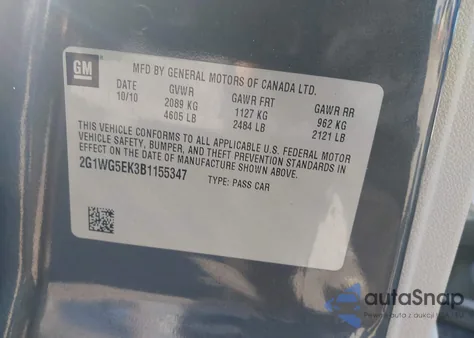 2011 Chevrolet Impala Lt from USA, damaged, VIN 2G1WG5EK3B1155347